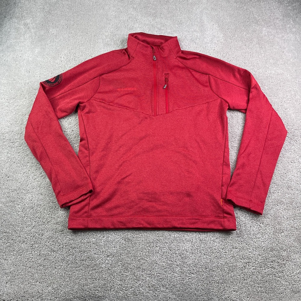 Mammut Sweater Mens Medium Red Quarter Zip Pullover Alpine Club Technical Hiker